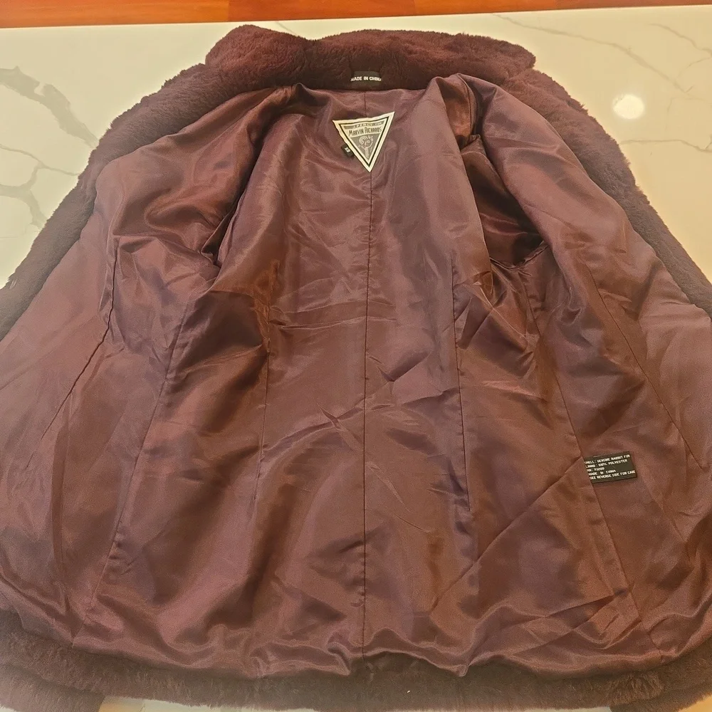 VTG 90s Burgundy Rabbit Fur Retro Pea Coat Womens XS - Picture 6 of 9